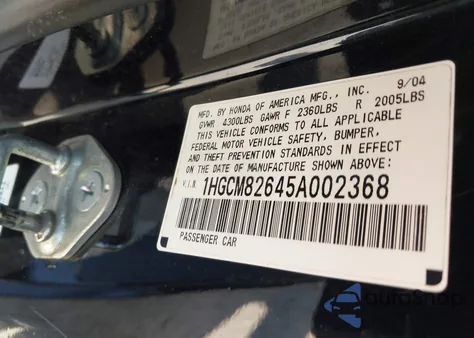 2005 Honda Accord 3.0 Ex из США, поврежденный, VIN 1HGCM82645A002368